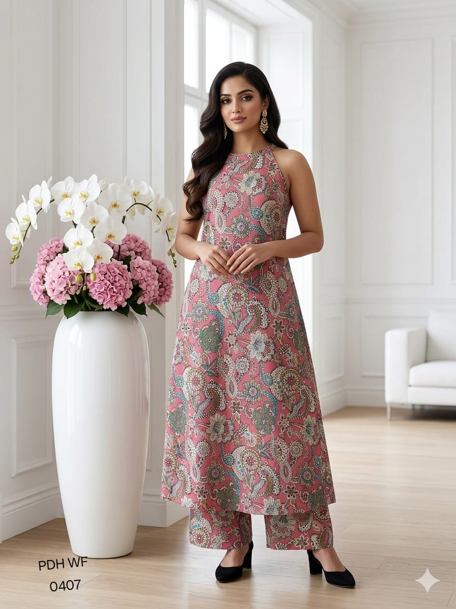 Dusty Rose Paisley Printed Sleeveless Cotton Co-Ord Set